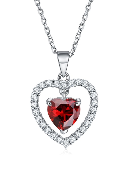 Pomegranate red [January] 925 Sterling Silver Birthstone Heart Dainty Necklace